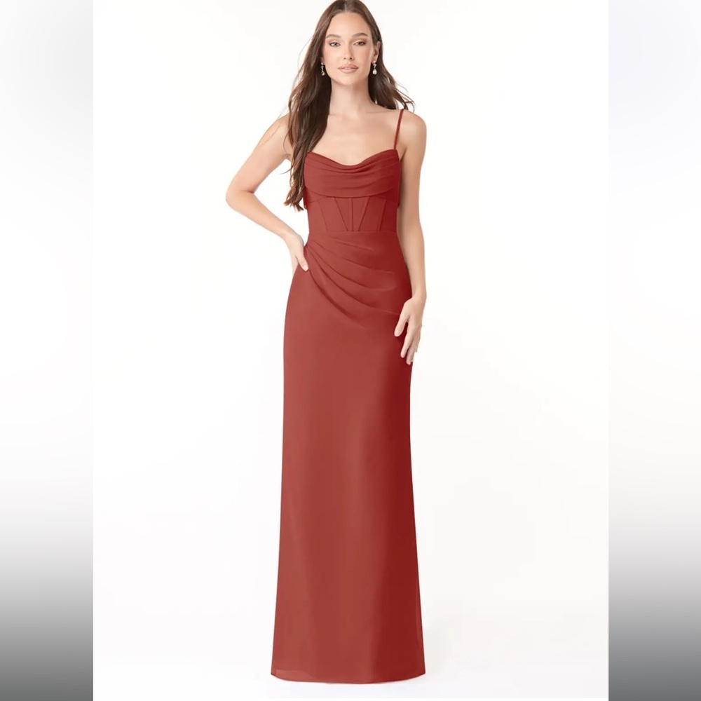 Azazie Kendall & Kylie Terracotta corset maxi dress